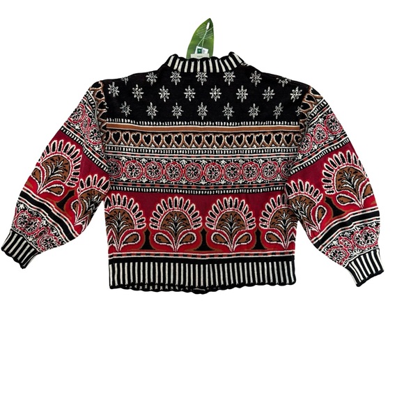 Farm Rio Black Ainika Love Coconut Groove Knit Cardigan black Red XS - Picture 4 of 9